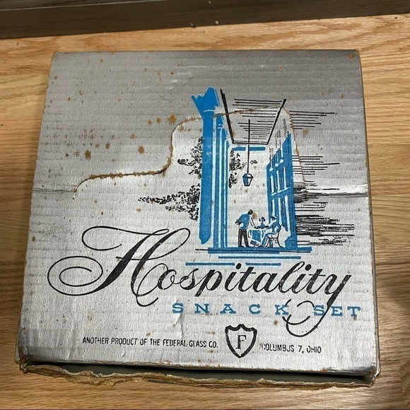 Vintage Hospitality Snack Set Clear Glass Federal Glass Company Set of 4 - Picture 5 of 5